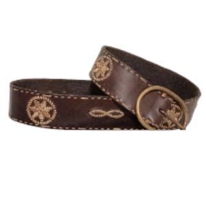 Star Cowboy Western LINEA PELLE Brown Embroidered Genuine Leather Belt 37 inch
